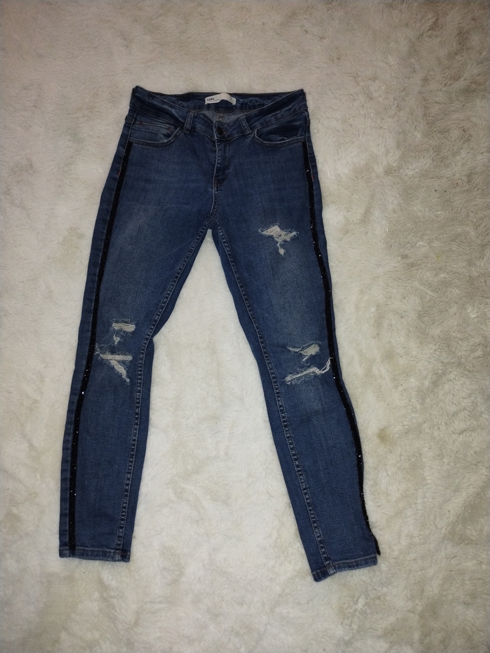 Zara Blue Skinny Jeans with Black Side Trim